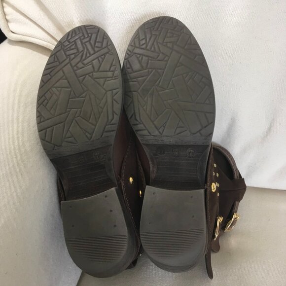 Brown Gold Studded Leather Ankle Boots - Picture 7 of 9